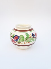Vintage ceramic vase with folk art pattern -isolated