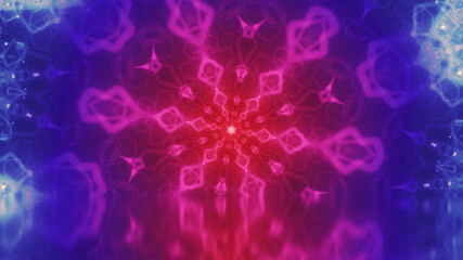 Abstract kaleidoscope background with reflection. Beautiful multicolor kaleidoscope texture. Unique kaleidoscope design.