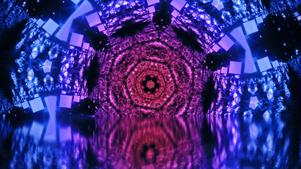 Abstract kaleidoscope background with reflection. Beautiful multicolor kaleidoscope texture. Unique kaleidoscope design.