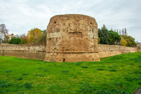 Walls of the 15th century 'Rocca Brancaleone' fortress built by the Venetians with the purpose of reinforcing the defensive structures of the city of Ravenna, Italy