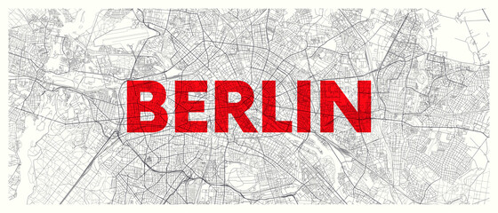 City map Berlin, detailed road plan widescreen vector poster © max_776