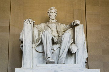 Abraham LIncoln statue inside Lincoln Memorial, built to honor the 16th President of the United...