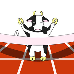 マラソンでフィニッシュして喜ぶ牛