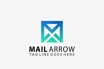 Letter M Mail Arrow Logo Design Vector Illustration