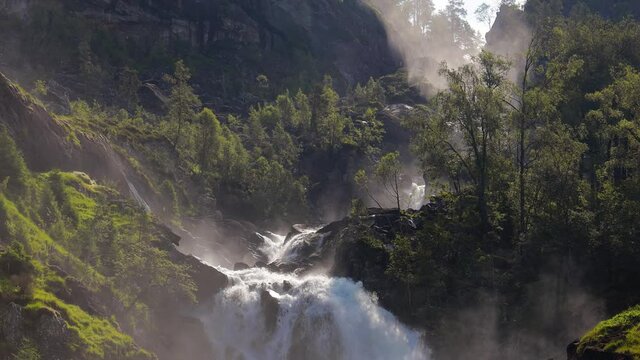 Latefossen is one of the most visited waterfalls in Norway and is located near Skare and Odda in the region Hordaland, Norway. Consists of two separate streams flowing down from the lake Lotevatnet.