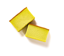 top view matcha flavor cakes on a white background