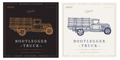 Bootlegger pickup Truck sketch vintage retro logo illustration © CHEESEBURGER