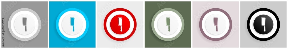 Poster cleaver knife icon set, colorful flat design vector illustrations in 6 options for web design and mo