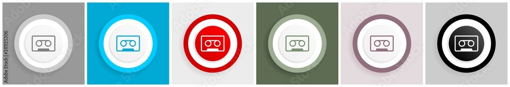 Leinwandbilder retro cassette tape, audio concept icon set, colorful flat design vector illustrations in 6 options 