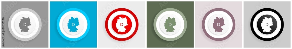 Poster Map of Germany icon set, colorful flat design vector illustrations in 6 options for web design and mobile applications