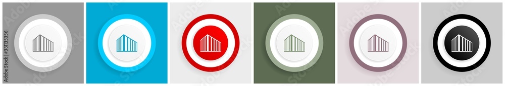 Leinwandbilder modern design office building icon set, colorful flat design vector illustrations in 6 options for w