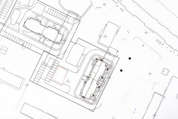 Architectural construction drawings, construction projects on paper