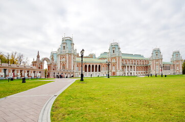 Moscow, Russia - October 12, 2018: Autumn view of the Grand Palace in the Tsaritsyno Park