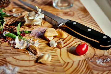 wooden board of ingredients