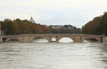 Fototapeta premium Sisto bridge during the flood of the river Tevere. Rome, Italy