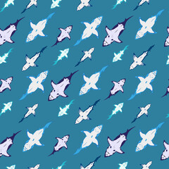 Seamless pattern of the shark family / oceanarium