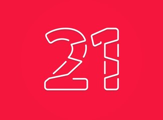 21 number. Modern trendy, creative style design. For logo, brand label, design elements, corporate identity, application etc. İsolated vector illustration