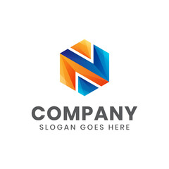 modern color initial letter N hexagon logo for your business or company