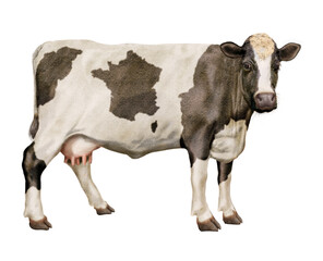 vache laitière, française,  , drapeau, ferme, animal, blanc, bétail, gazon, mollet, champ, noir, lait, agriculture, exploitation laitière, prairie, isolé, vert, alpage, debout, mammifère, boeuf, taure