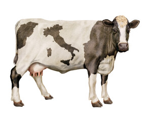 vache laitière, italienne,  , drapeau, ferme, animal, blanc, bétail, gazon, mollet, champ, noir, lait, agriculture, exploitation laitière, prairie, isolé, vert, alpage, debout, mammifère, boeuf, taure