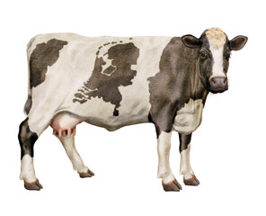 vache laitière, hollandaise,  , drapeau, ferme, animal, blanc, bétail, gazon, mollet, champ, noir, lait, agriculture, exploitation laitière, prairie, isolé, vert, alpage, debout, mammifère, boeuf, tau