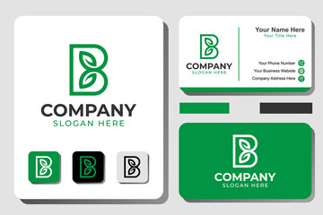 modern Bio leaf with letter B logo design with business card design