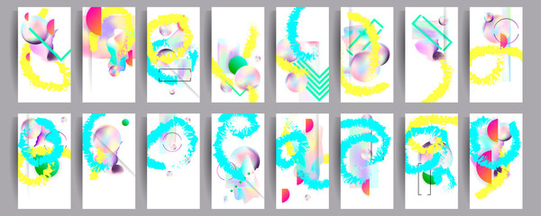 Set creative backgrounds for social media templates. Pastel art colors muted pale collection of romantic invitations with gold abstraction background line color