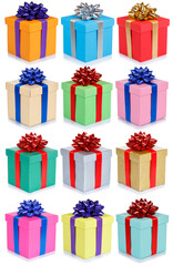 Christmas gifts birthday gift presents background collection collage present isolated on white