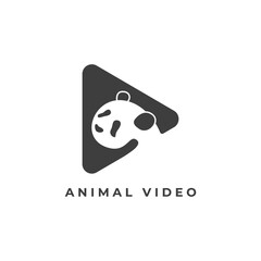 Animal video logo. Play symbol with panda head. Flat logo design isolated on background. Usable for Streaming and business logo