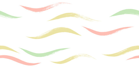 Seamless Wave Pattern, Hand drawn water sea modern vector background. Wavy beach brush stroke, curly grunge paint lines, watercolor illustration