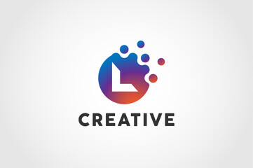 Initial Letter L Logo, Circle particle with letter L inside, vector illustration