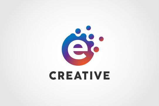 Initial Letter E Logo, Circle Particle With Letter E Inside, Vector Illustration