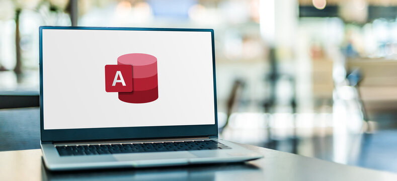 Laptop computer displaying logo of Microsoft Access