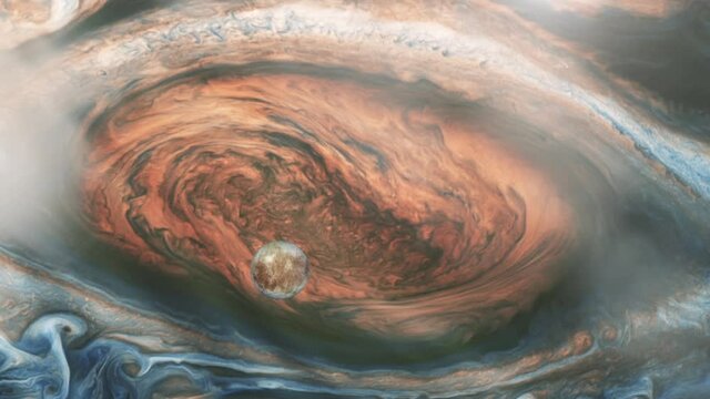Europa Moon of Jupiter Passing Over Great Red Spot - Elements of this Video Furnished by NASA