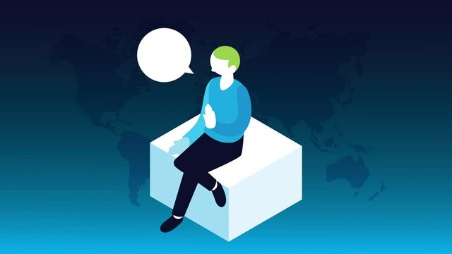statistics infographic data animation with man seated speaking