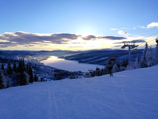 Skiing under a blue sky in the beautiful ski resort of Åre (Aare) Sweden