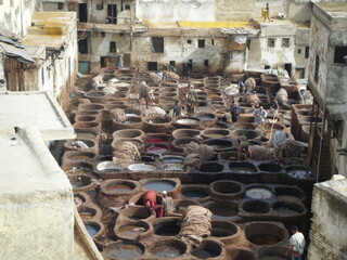なめし革染色職人街 タンネリショワラ（モロッコ フェズ）