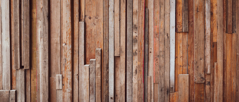 Banner picture of peices of wood made into wall. background and wallpaper concept