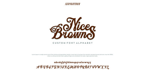 Elegant font letter alphabet set. Classic brown lettering Typographic Font. upper and lowercase with numbers. vector illustration