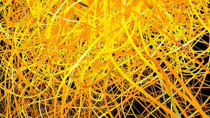 Chaotic yellow tentacles in motion in 3D. Abstract Scarecrow animated on a black background.