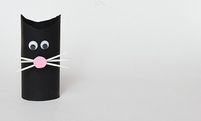 Cute Black Cat Halloween Craft for Kids Isolated on White Background Fall Art Project for Children Festive Fun Activity October Decoration