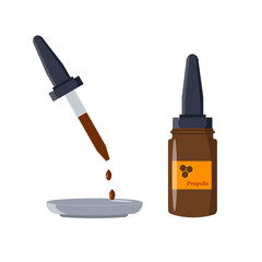 Natural product propolis. Propolis bottle. Vector illustration isolated on white background. Template for markets, decorative use. 