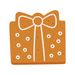 Cute gingerbread cookies in the shape of a gift box. Christmas cookies. Isolated vector objects on white background