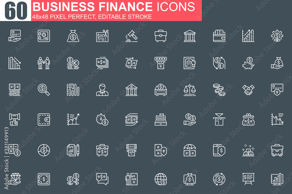 Leinwandbilder business finance thin line icon set. financial accounting and audit outline pictograms for web and m