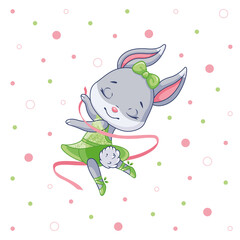 Little bunny ballerina. Cartoon vector illustration
