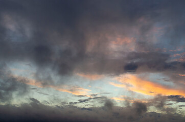 Fototapeta na wymiar Panorama, cloudy sky at sunset. Pink clouds.