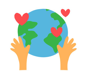 Planet earth and hands on a white background. Cartoon. Vector illustration.