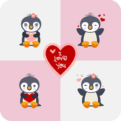 Cute penguins with I love you heart