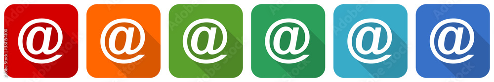 Poster Email icon set, flat design vector illustration in 6 colors options for webdesign and mobile applications