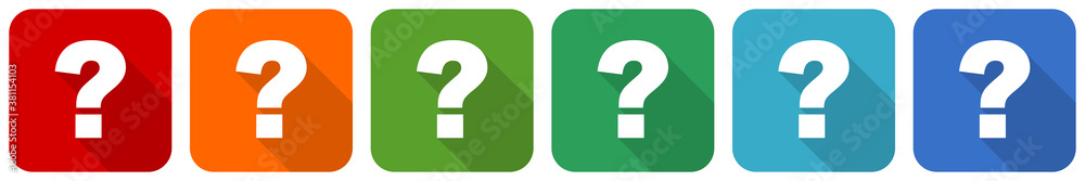 Fototapete Question mark icon set, flat design vector illustration in 6 colors options for webdesign and mobile applications